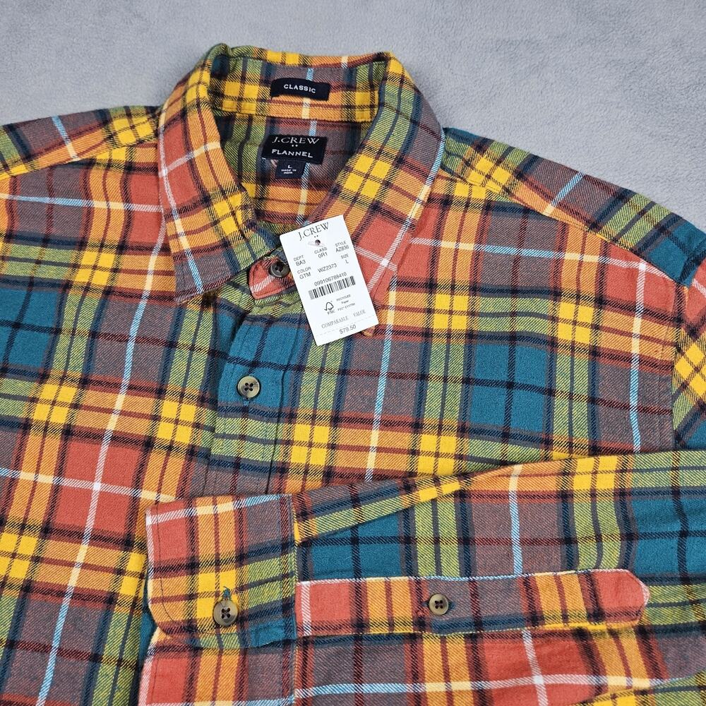 J. CREW Factory Flannel Shirt Mens Large Plaid Button Down Cabincore Outdoor‎
